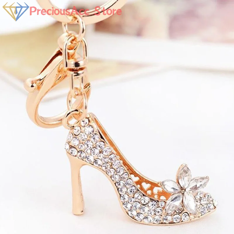 NEW Crystal High Heel Shoe Keychain Purse Car Shiny Rhinestone Key Chain Bag Decorative Alloy Keyring