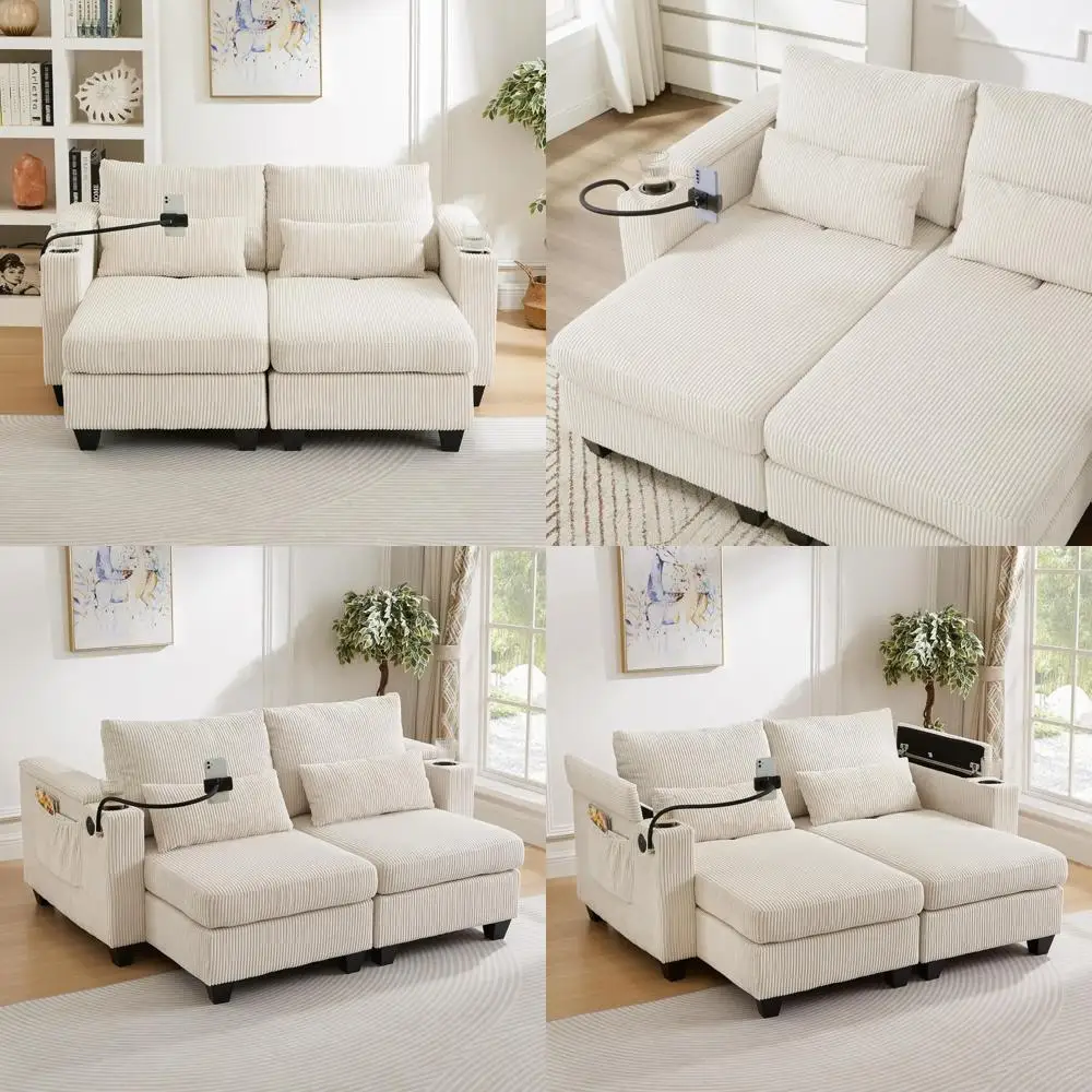 

Диван-кровать с трансформируемым шезлонгом и USB-портами, подстаканниками и держателем для телефона — вельветовый диван-кровать для комфорта