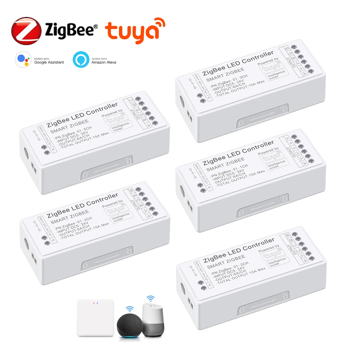 

Zigbee 3.0 RGB/CCT/RGBW/RGBCCT LED Strip Light Controller Dimmable Voice Control Work With Tuya Gateway Hub Alexa Google Home