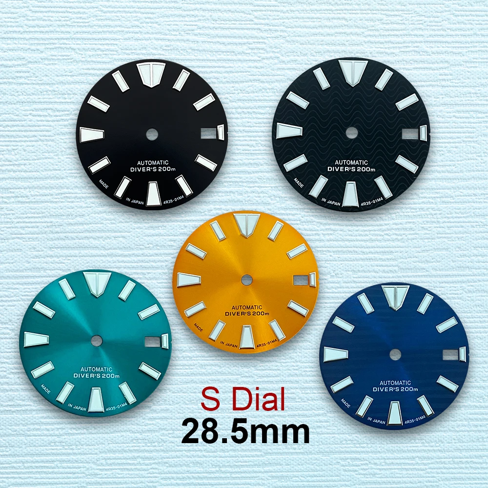 28.5mm S Logo Wave Dial Fit NH35/NH36 Automatic Movement C3 Green Luminous High-Quality Watch Modification Accessories