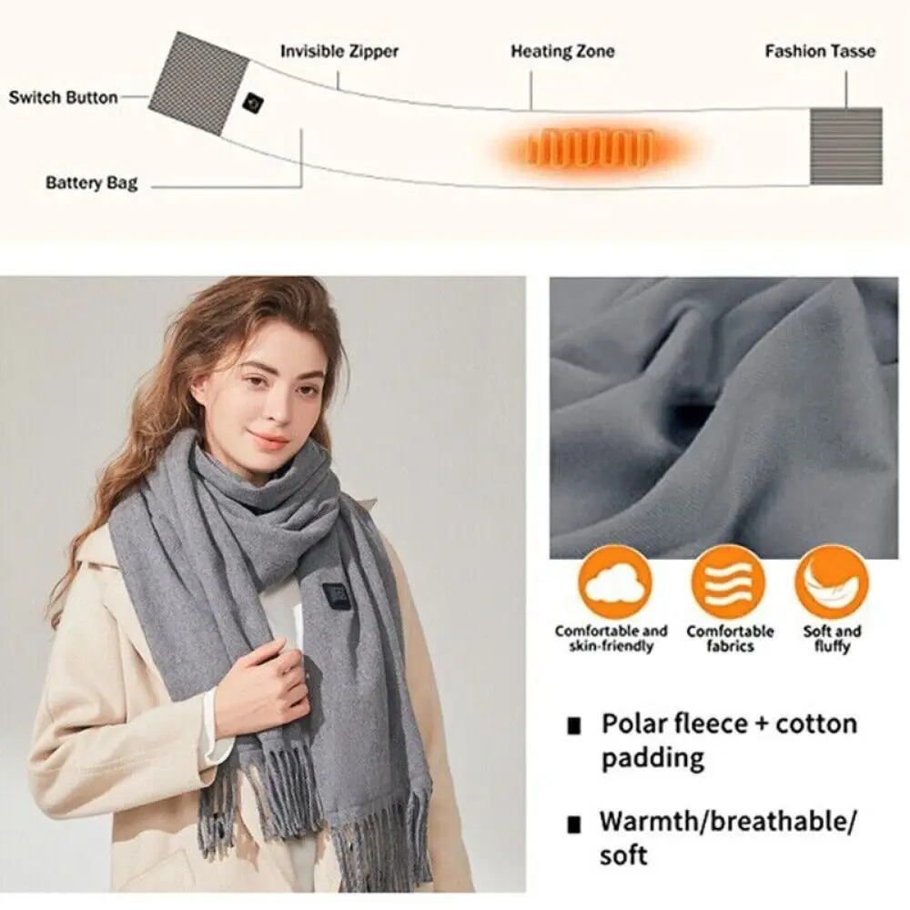 New USB Charging Electric Heated Scarf Adjustable Temperature Unisex Electric Winter Warmer Rechargeable Creative Neck Warmer