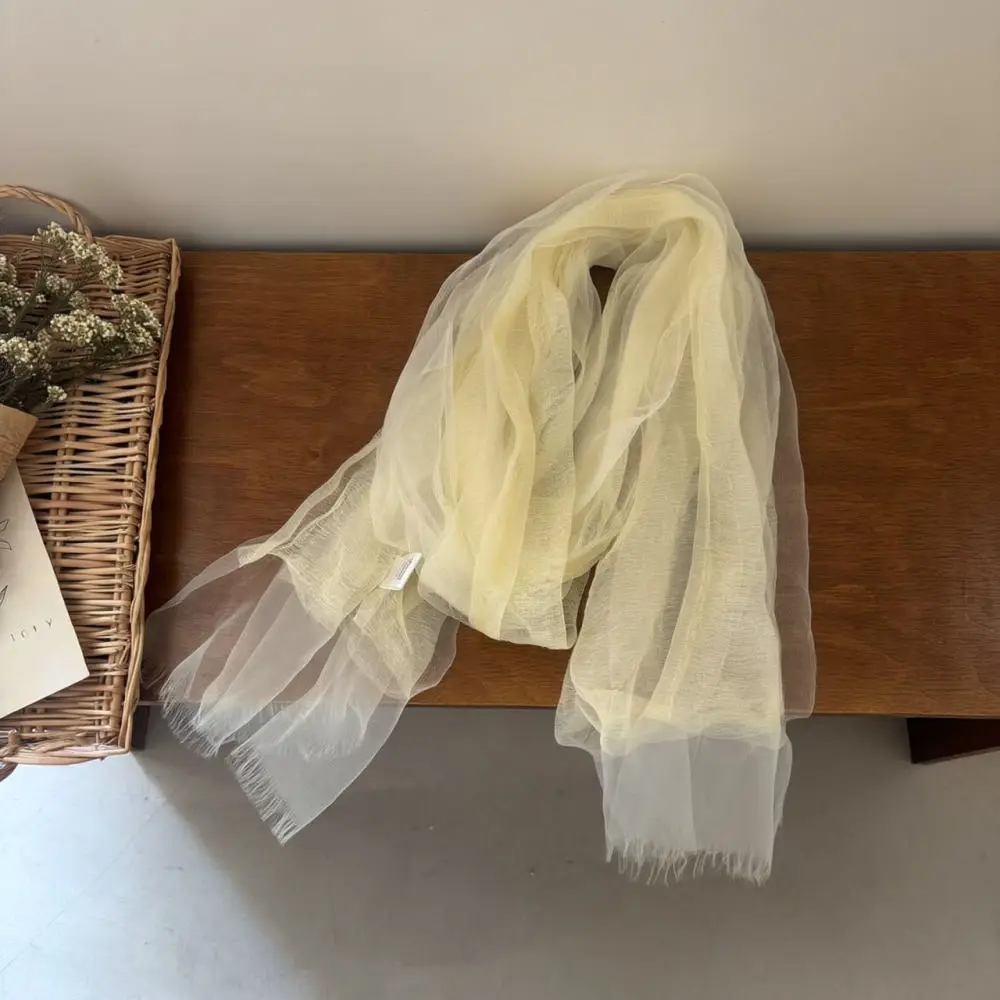 Elegant Long Tassel Shawl Women Lightweight Chiffon Scarf Soft Breathable Silk Like Wrap Summer Fashion Beach Cover Up Stole