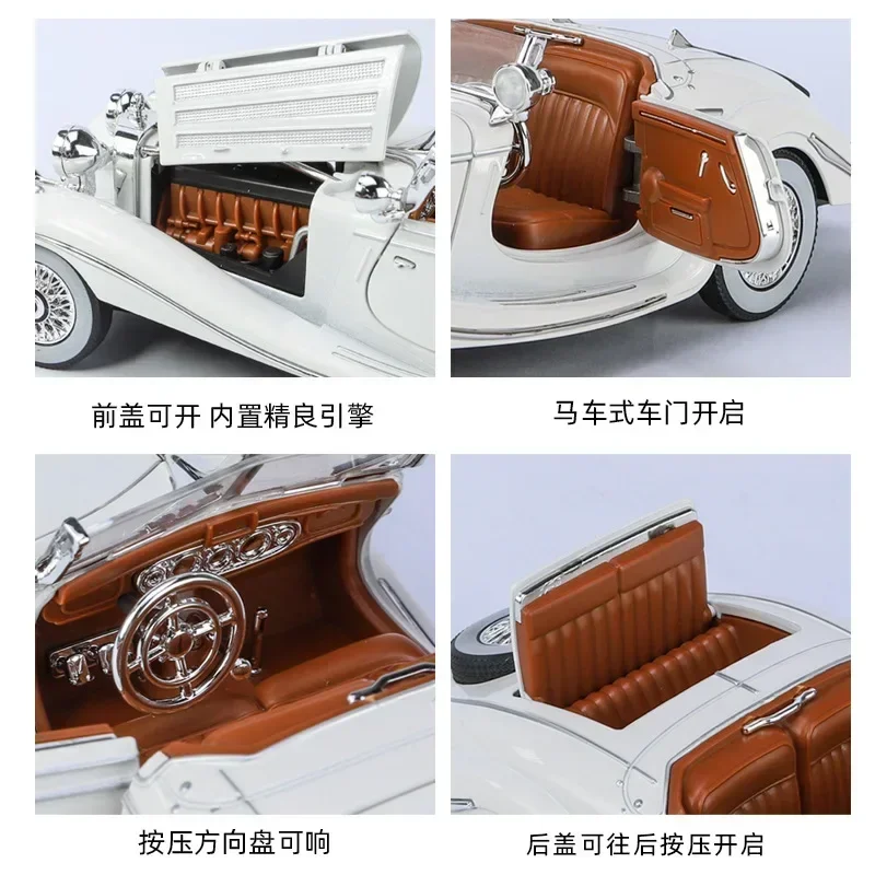 1:24 Mercedes-Benz 500K vintage car Simulation Diecast Metal Alloy Model car Sound Light Pull Back Collection Kids Toy Gifts