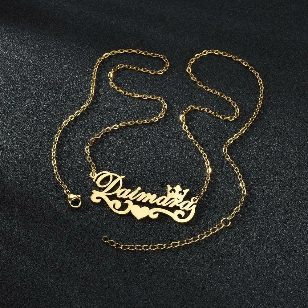 

Custom Name Necklace Crown Heart Pendant Personalized Jewelry For Mom Girlfriend 18K Gold Plated Stainless Steel Gift For Her