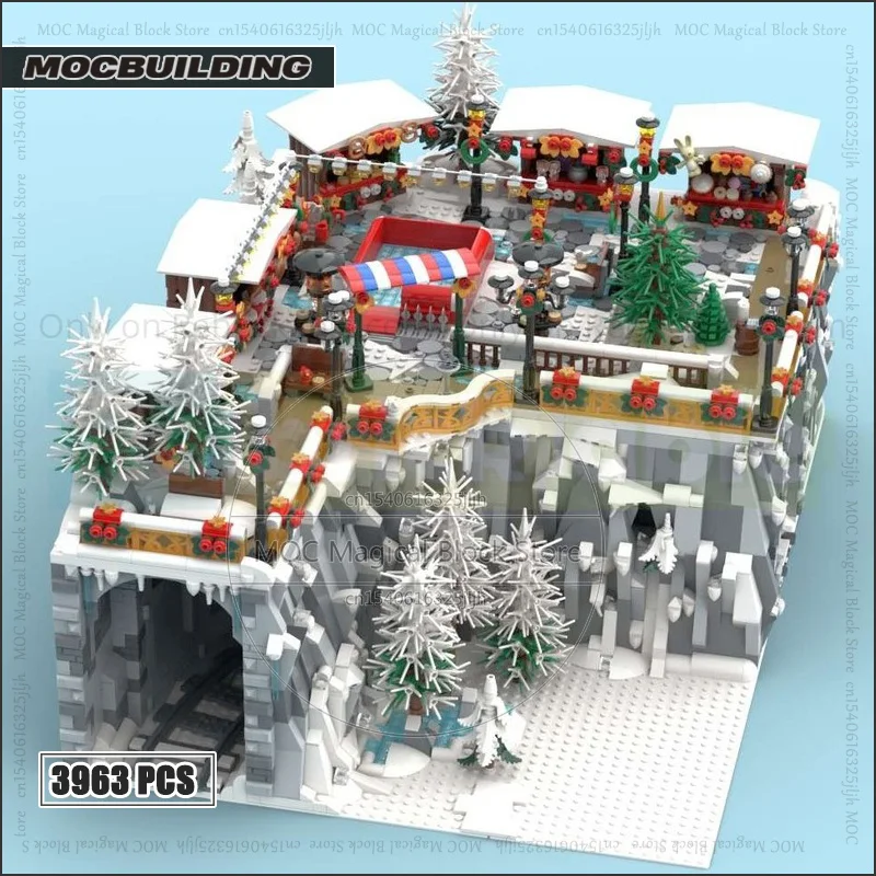 Seasonal Moc Building Blocks Winter Village Christmas Market Technology Bricks Architecture Collection Display Toys Xmas Gifts
