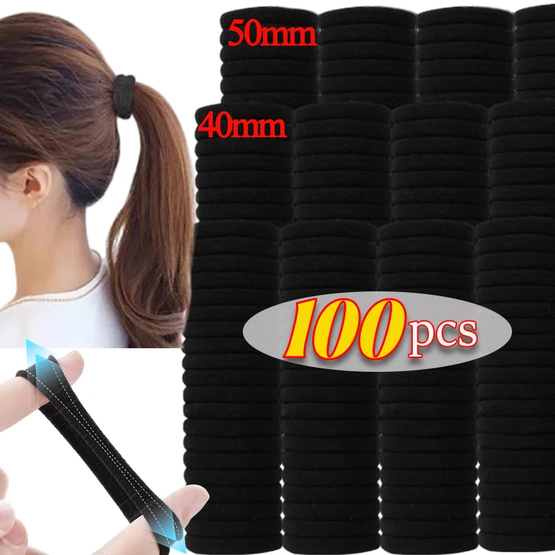 100pcs New Simple Black Basic Hair Bands High Elasticity Seamless Hair Ties Ropes Headband Ponytail Holder Girl Hair Accessories