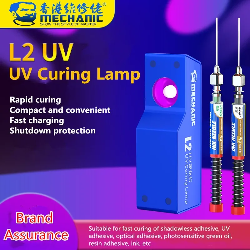 Mechanic L2 UV Curing Lamp with 2 Pcs Solder Mask Ink  for Motherboard UV Glue Green Oil OCA Optical 3W Fast Curing Light