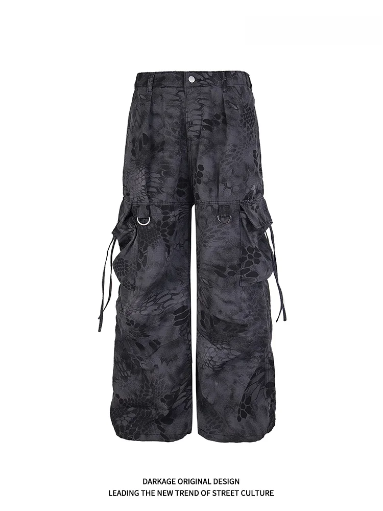 

Kage американский ретро камуфляжный узор из змеиной кожи мужская повседневная рабочая одежда длинные брюки свободные широкие брюки для уличных танцев хип-хоп