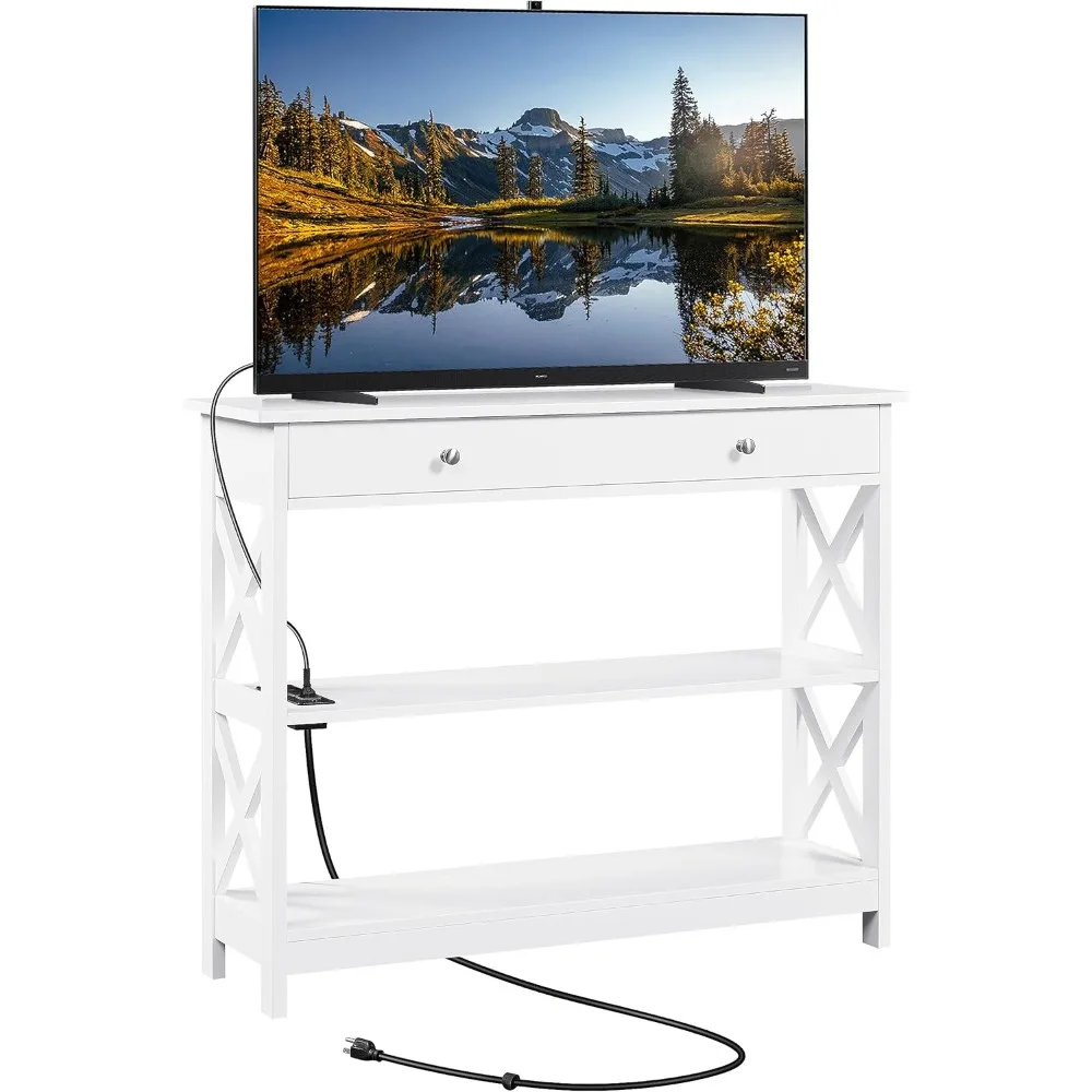 TV Stand with Power Outlet, Entertainment Center with Drawer, 39.5