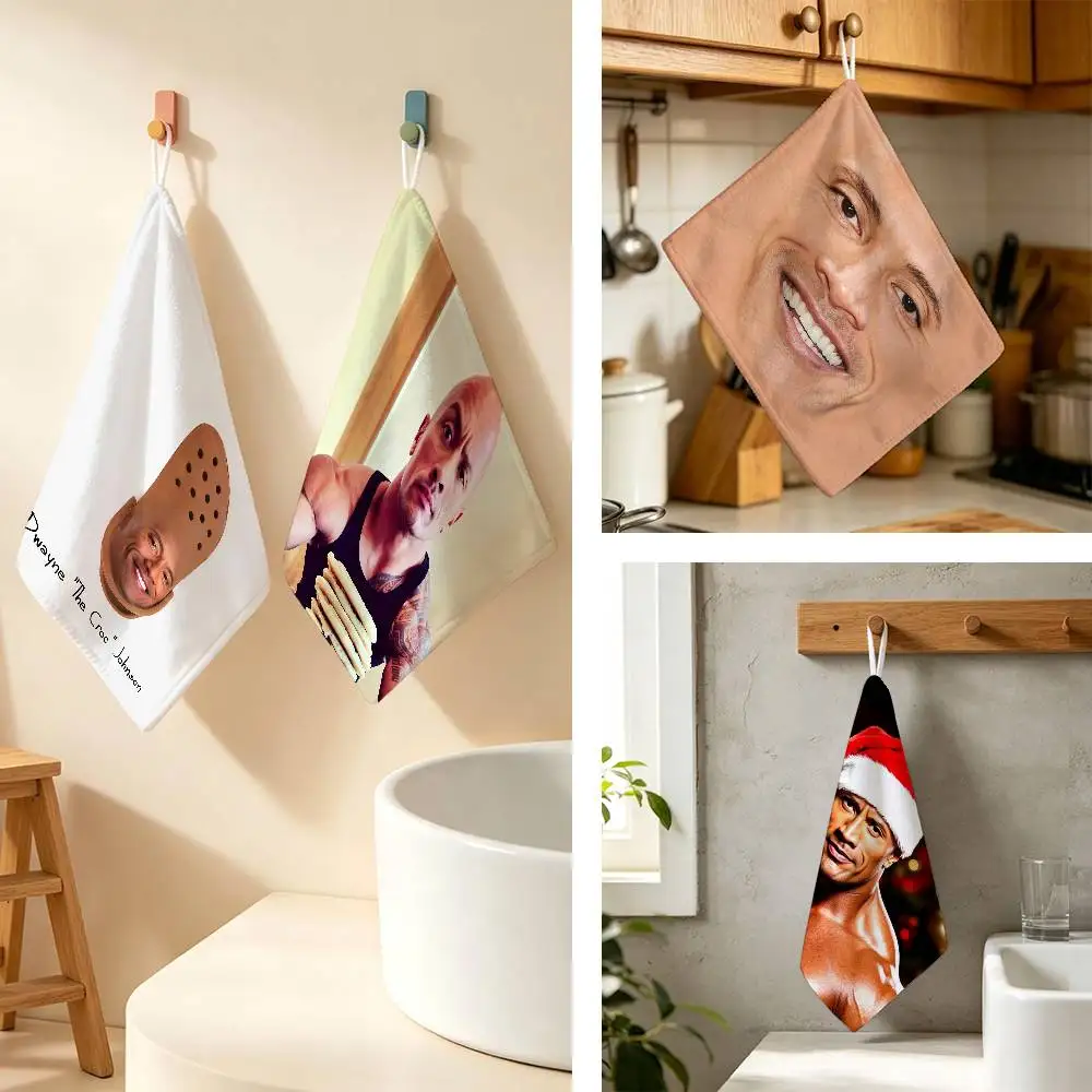 The Rock Face D-Dwayne Polyester Cotton Daily Towel Hanging Kitchen Hand Wiping Cloth Durable for Whole House Use