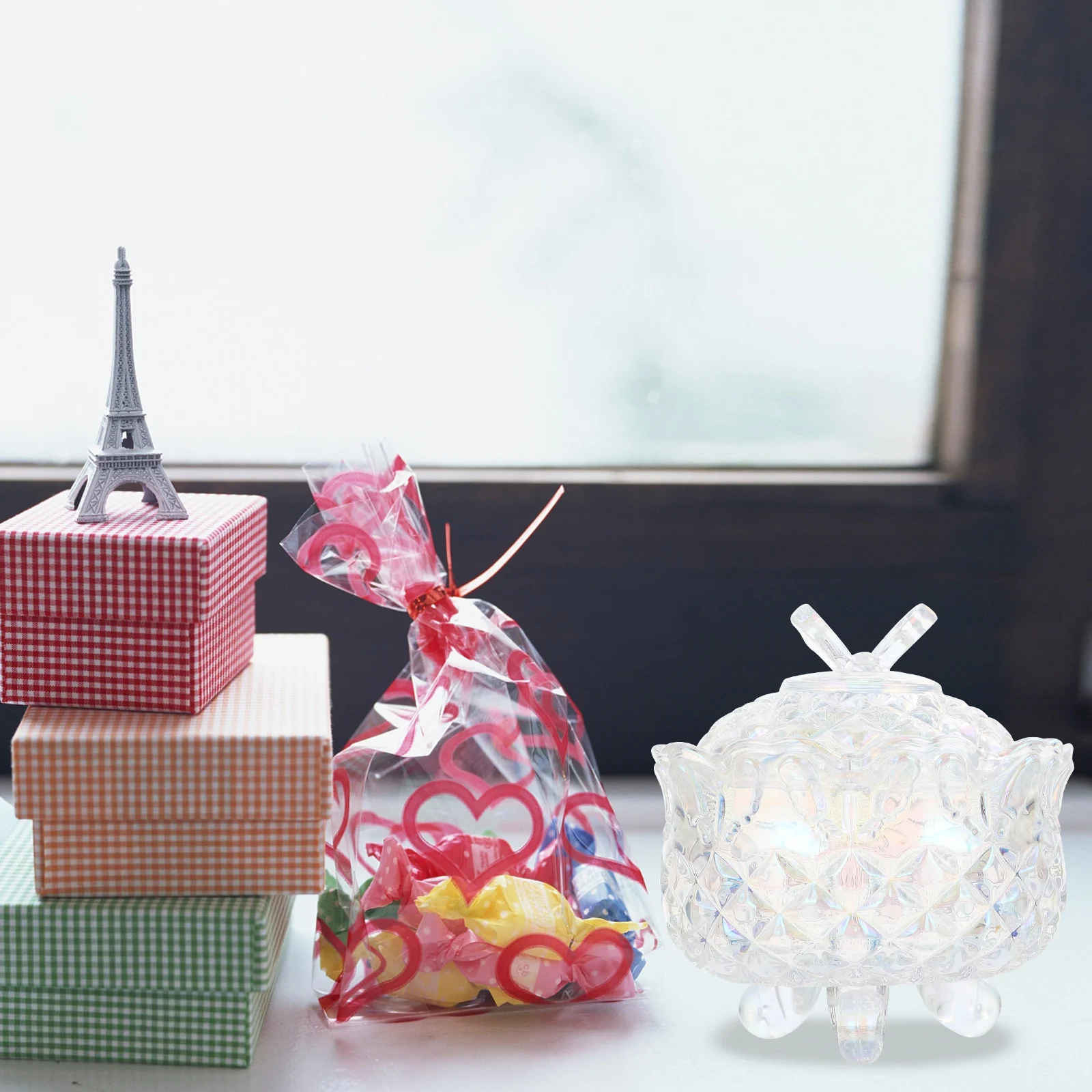 

Butterflies Lid Crystal Glass Candy Jar Canister Household Storage Stylish Glass Food Container Decorative Candy Jar