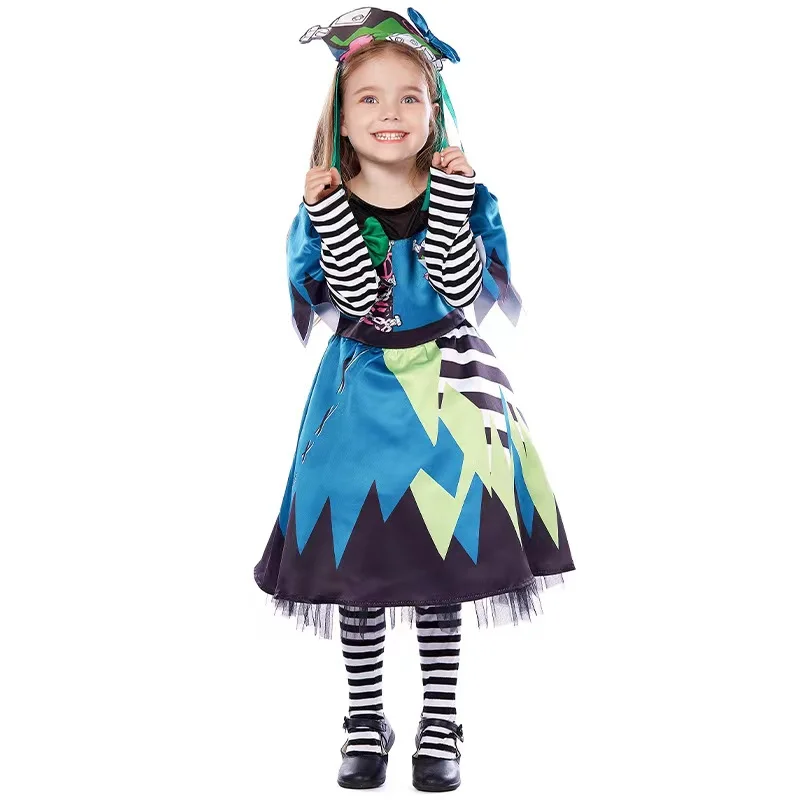 أزياء الفتيات للهالوين المهرج Droll للأطفال الأطفال فرانكنشتاين المشي الميت تأثيري كرنفال بوريم موكب لعب الأدوار فستان الحفلات #5