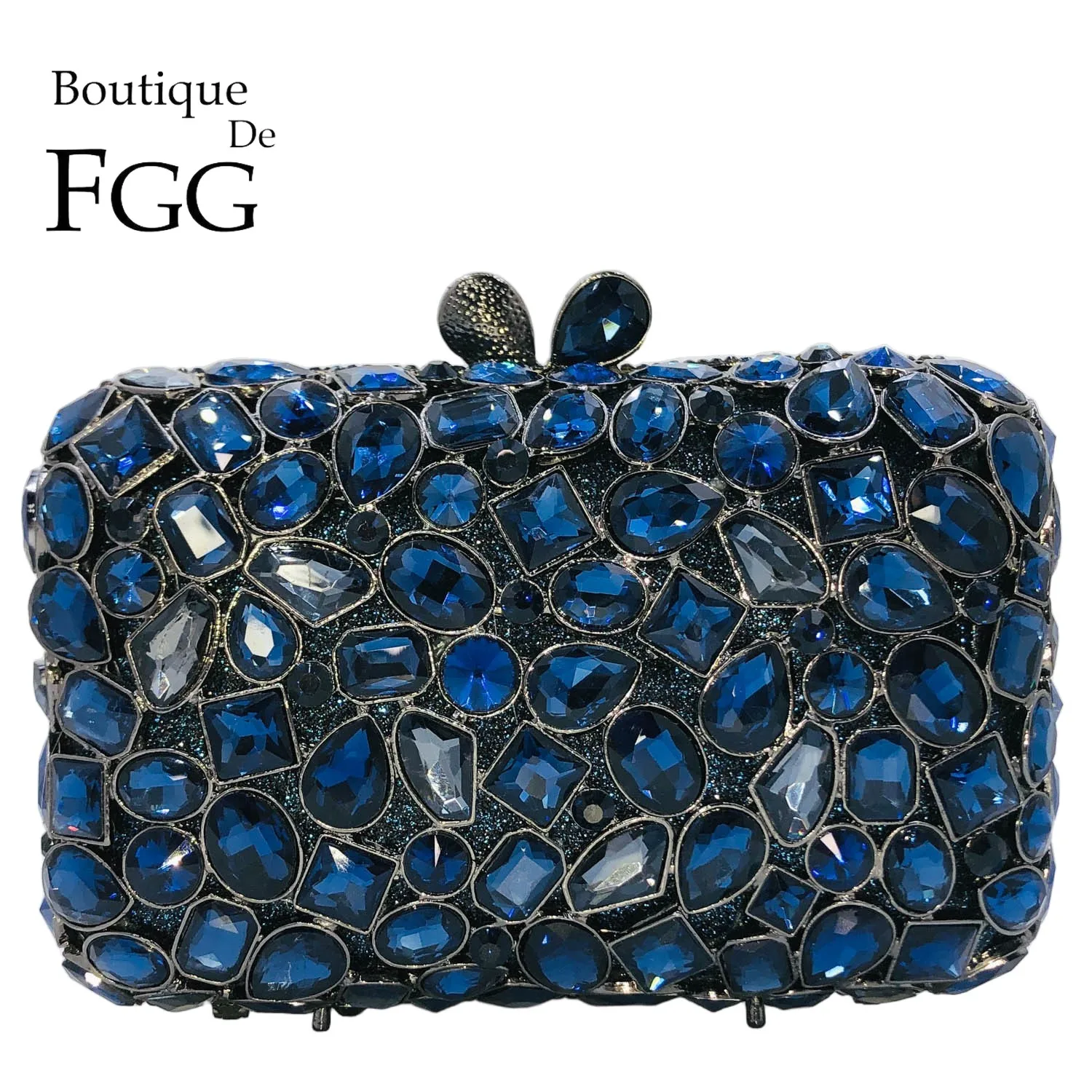

Boutique De FGG Navy Blue Evening Bags and Clutches for Women Formal Clutch Bag Wedding Party Rhinestone Clutch Purse Brial Bag