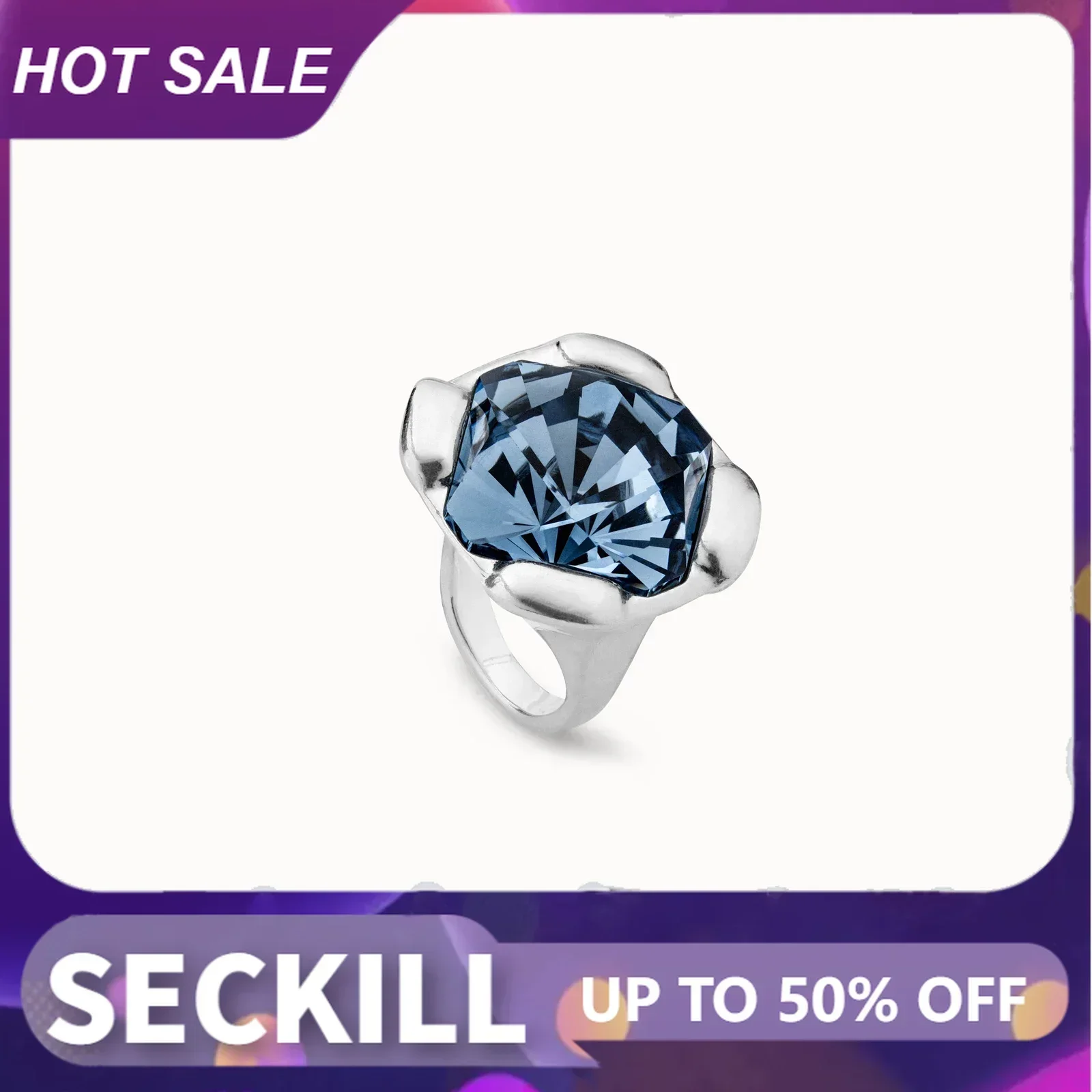 2024 Original New Product Spain UNO Jewelry Fashion High Appearance big Square Blue Crystal Ring Women's High Quality Gift