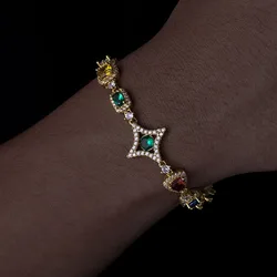 New Promotion Sweet Colorful Bracelets Charm For Women 18k Gold Plated Three Primary Colors Diamond CZ Bracelet Hip Hop Jewelry