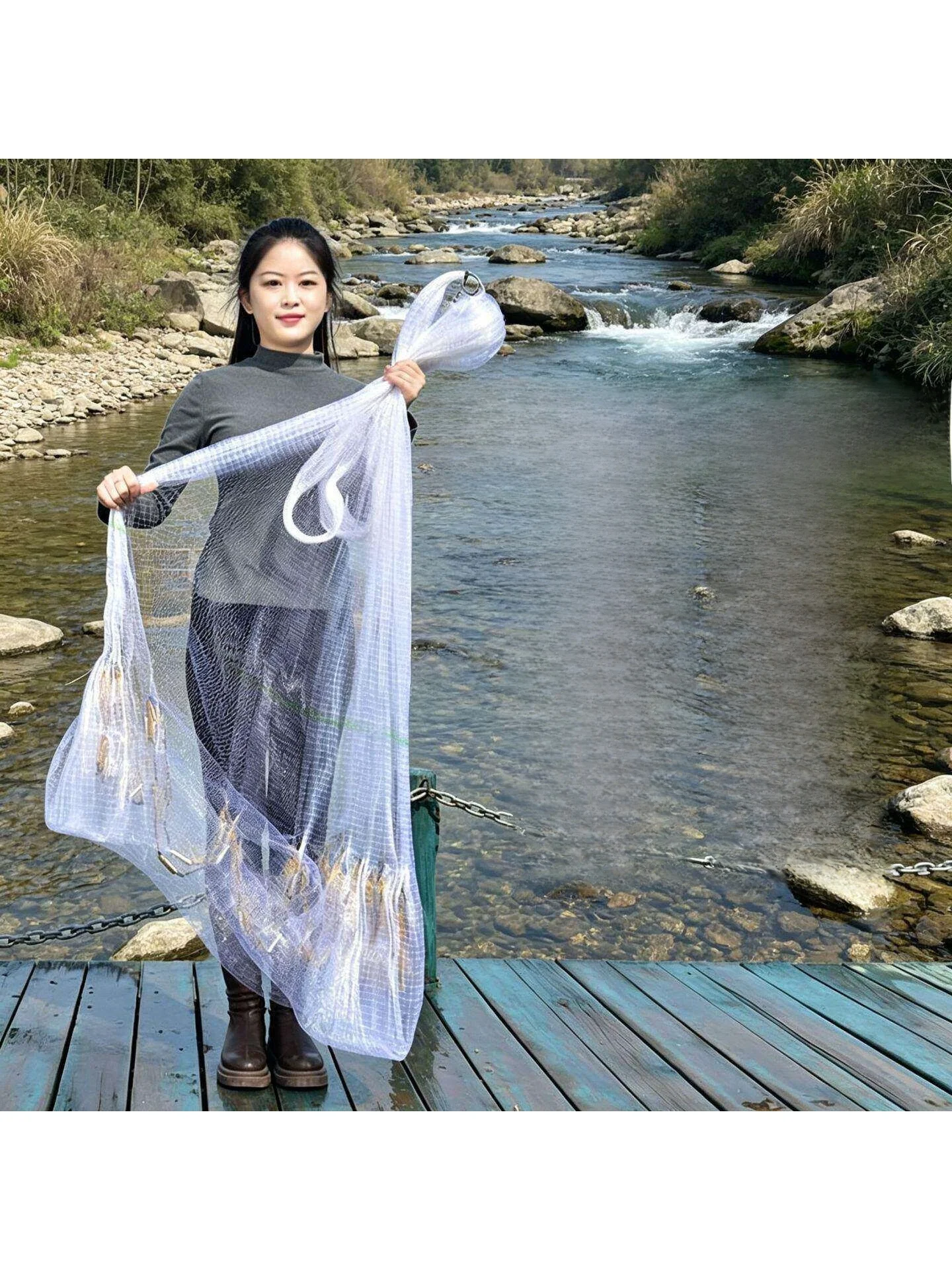 Red de Pesca Tradicional Hecha a Mano, Estilo Antiguo, Fácil de Lanzar y Capturar Peces, Ideal para Campamentos y Viajes al A...