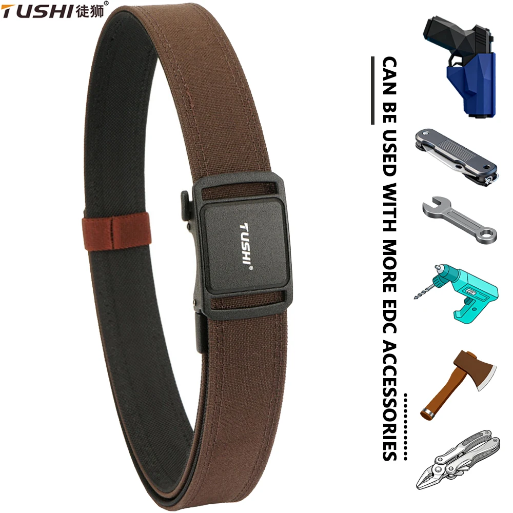 TUSHI 新マルチサイズ硬質カジュアルガンベルト男性用金属自動バックル戦術ガードル男性厚いナイロン IPSC ミリタリーベルト