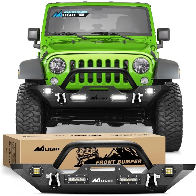 Front Bumper Compatible for 2007-2018 Jeep Wrangler JK/JKU Rock Crawler Winch Plate