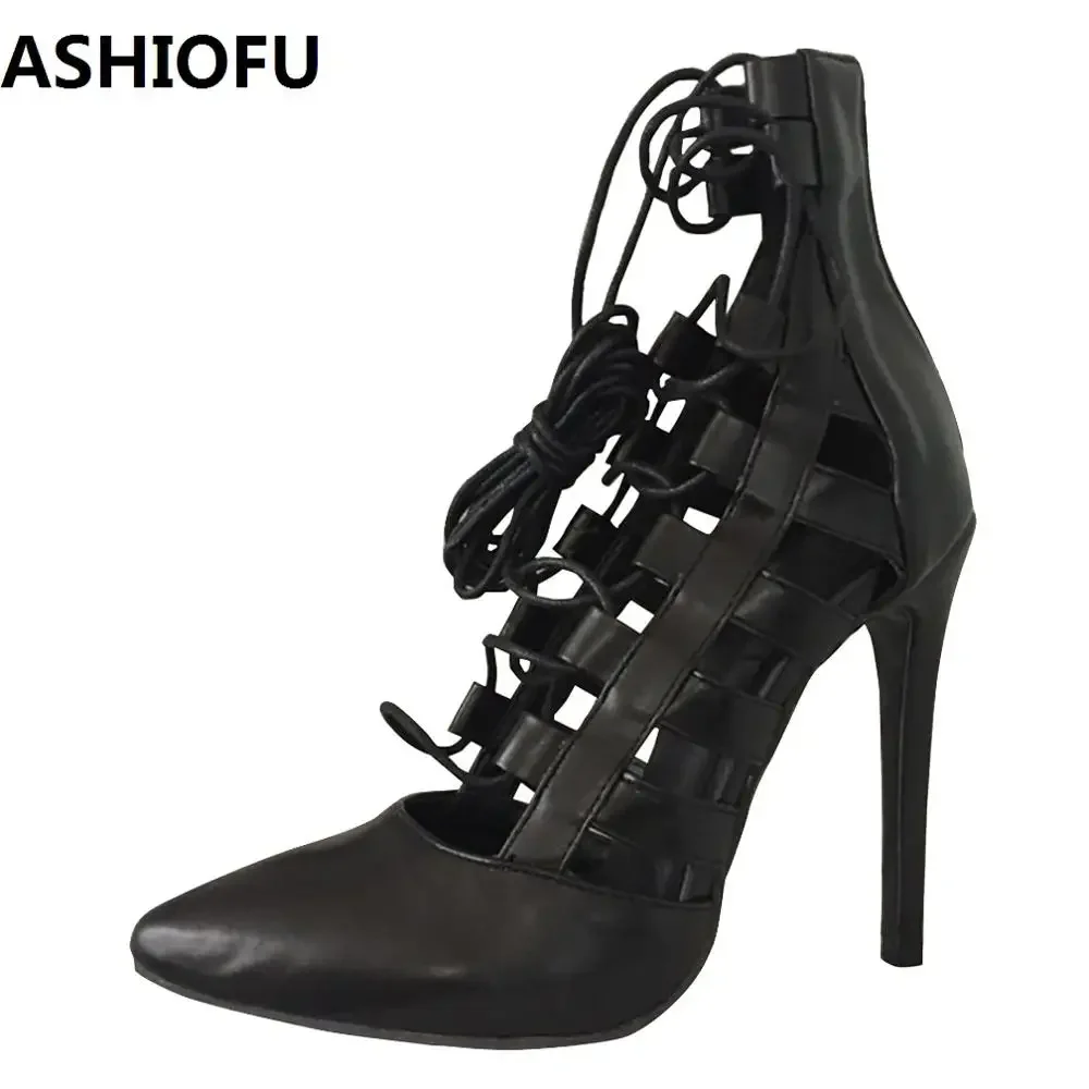 ASHIOFU New Womens High Heel Pumps Real Photos Wholesale Party Prom Dress Shoes Shoelace Ankle Strap Fashion Evening Court Shoes