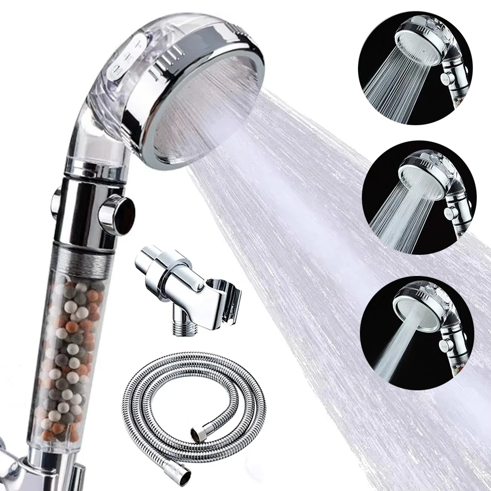 

3 Modes Shower Head High Pressure Water Saving Spray Nozzle With Ionic Mineral Anion Filter Shower Faucet Bathroom Accessories ﻿