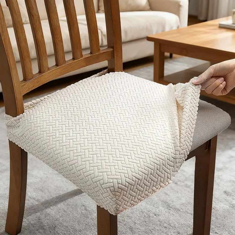 Durable Jacquard Chair Seat Cover Removable Washable Anti-Dust Stretch Spandex Dining Upholstered Chair Cushion Slipcover 2026