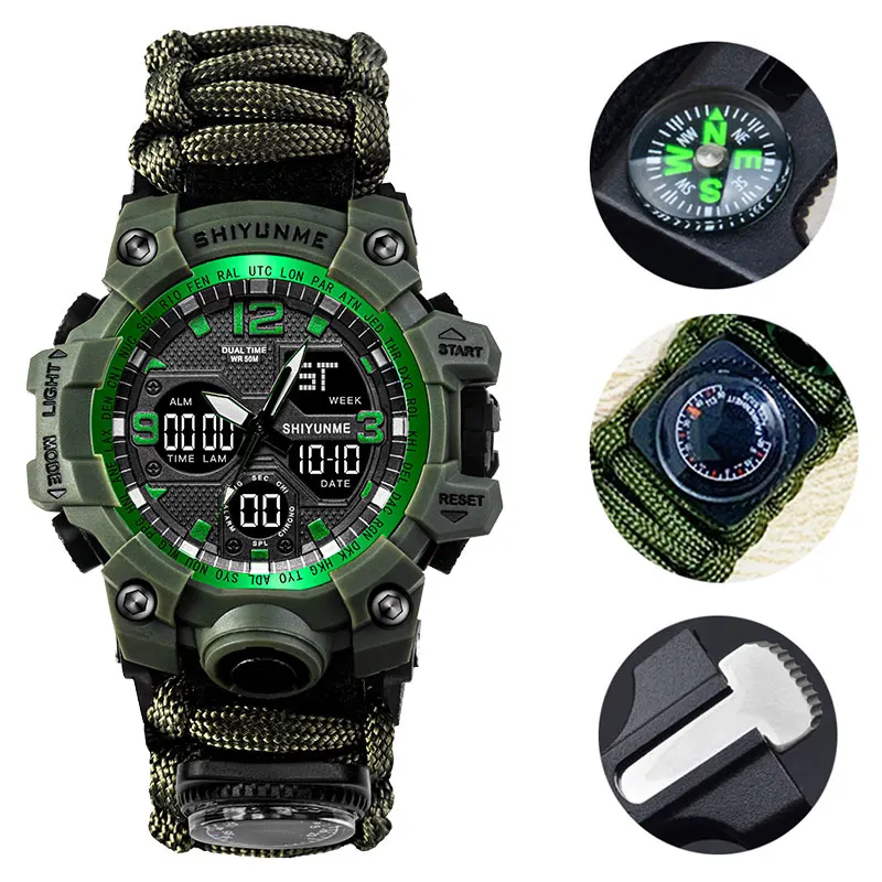 SHIYUNME G Style Men\'s Sports Watch Military Outdoor Camping Compass Thermometer 50M Waterproof LED Digital Quartz Man Watch Hot