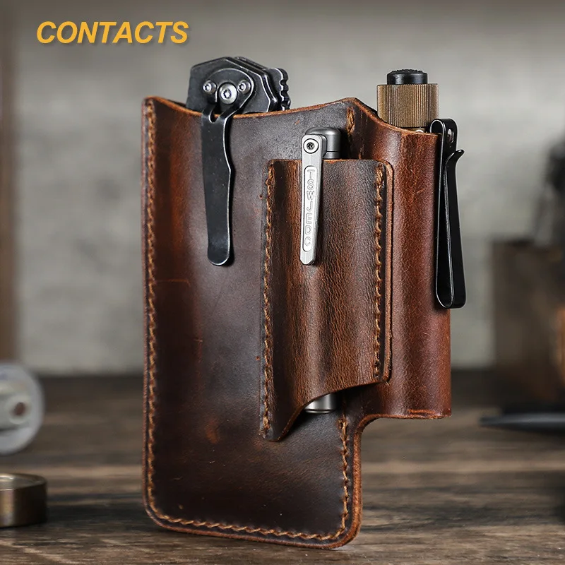 

Прочная поясная сумка для хранения уличных инструментов из воловьей кожи в стиле ретро, поясная сумка-фонарик из натуральной кожи