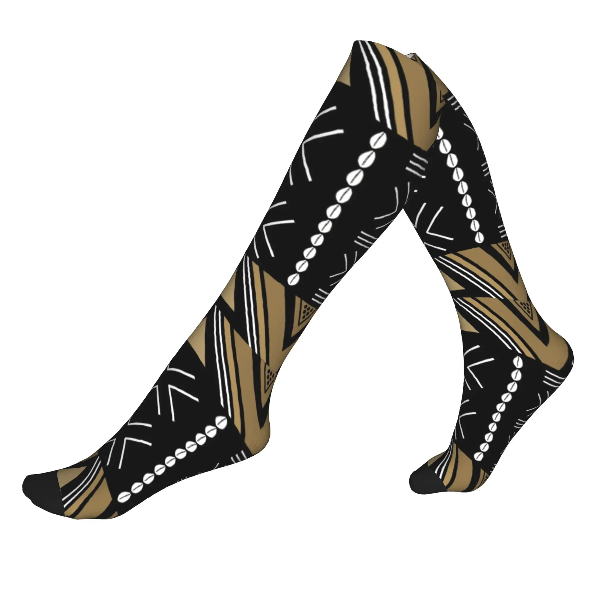 

African Bogolan Men Women Sports Compression Socks Unisex Fun 3D Print Tribal Ethnic Bohemian Motif Dress Socks