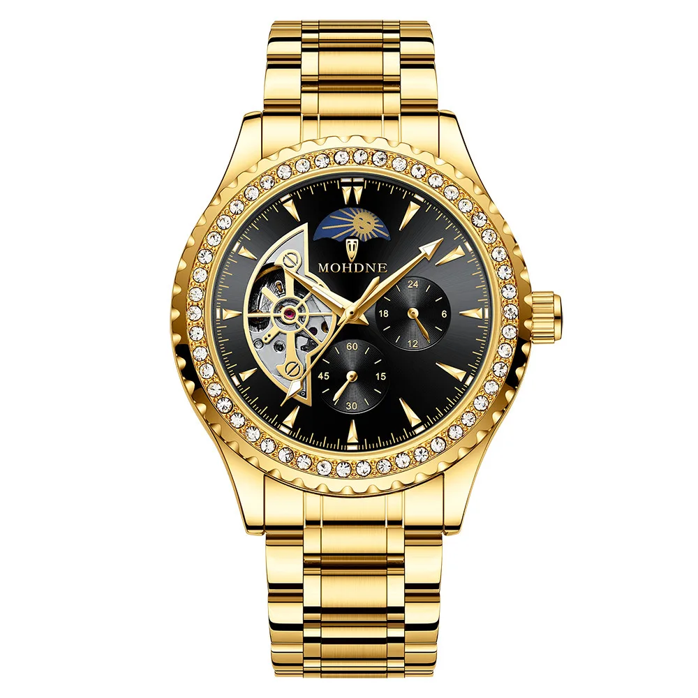 AL-120Diamond-encrusted solid steel bracelet multi-functional butterfly clasp men's waterproof luminous watchaddiesdive watches