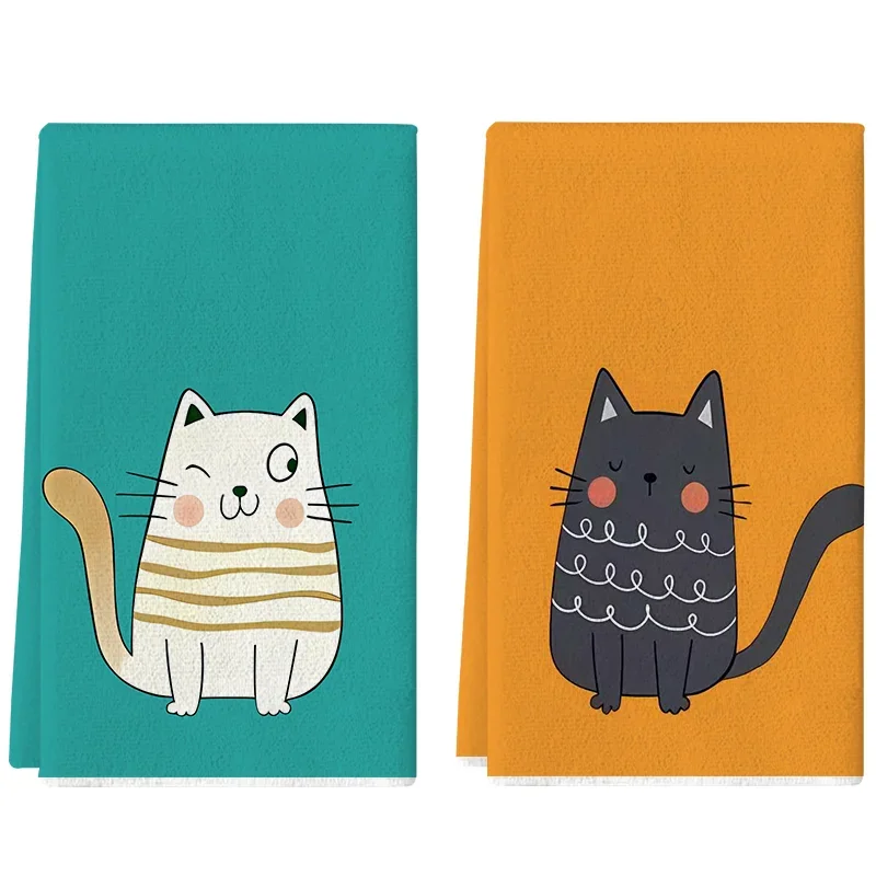 2Pcs, Cute Cat Kitchen Towels, 40Cm*60Cm Towel Set, Super Absorbent Soft Cleaning Cloth, Cooking Baking Tea Towel, Hand Towel