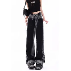American Style High Waisted Flanging Black Jeans Women Autumn and Winter Fashion Design Sense Washed Gradient Wide Leg Pants Y2K