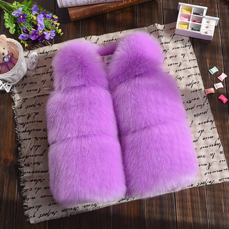 Pink White Faux Fur Vest Jacket Warm Fuzzy Waistcoats for Girls Kids Fashion Winter Autumn Thick Fleece Outerwear Toddler Child