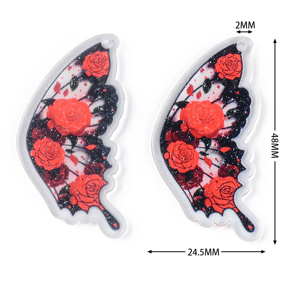 6pc Butterfly/Animal/Rose Painting Acrylic Pendant Jewelry Accessories Handmade Connector DIY Women\'s Earring Components