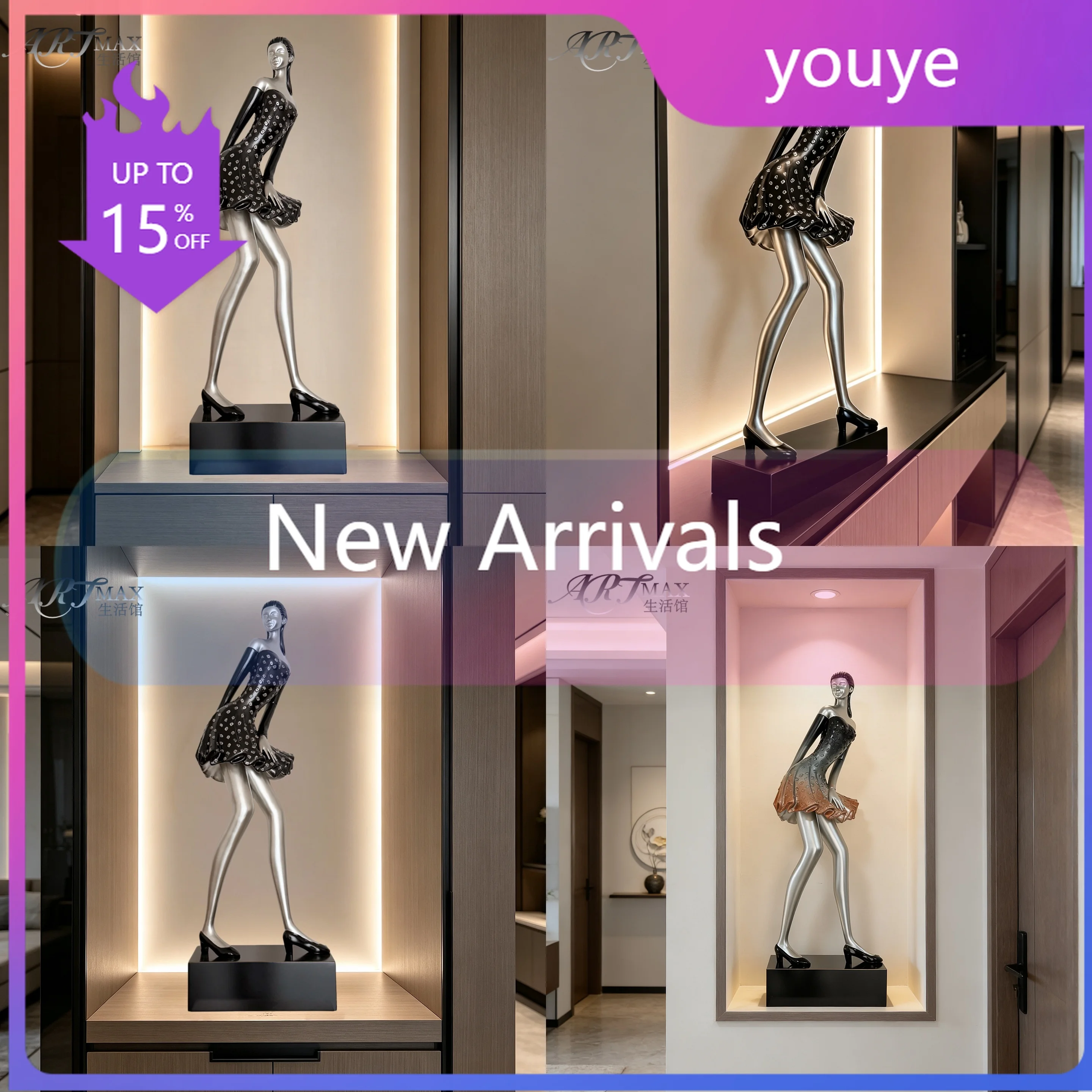 J81 Living Room Decor Tall Human Figure Sculpture Luxury Hotel Entrance Hallway High-End Art