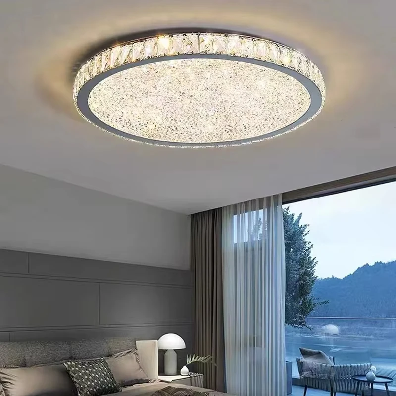 

Crystal Modern LED Ceiling Lights For Living Bed room Home Lighting Fixtures Stainless Steel Ceiling Lamp with Remote Dimming