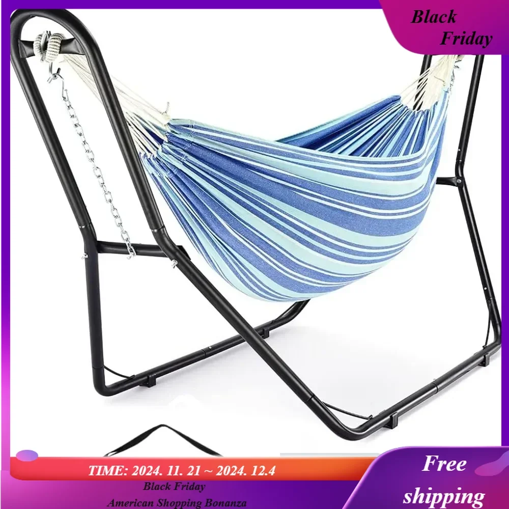 Hammock Stand and Hammock, 2 Person Steel Hammock Frame and Hammock, 550LBS Capacity, Backyard Camping Use