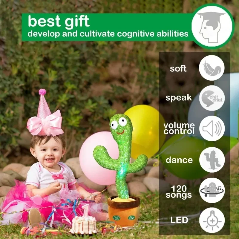 Dancing Talking Cactus Mimicking Toy Talking Repeat Singing Sunny Cactus Toy 120 Pcs Songs for Baby 15S Record Your Sound