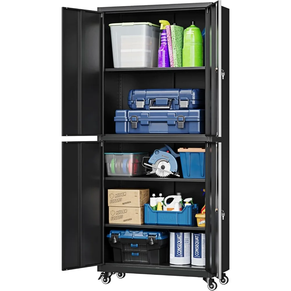 

Metal Garage Storage Cabinet with Locking Doors and Adjustable Shelves, Rolling Tool Storage Cabinet with 4 Wheels