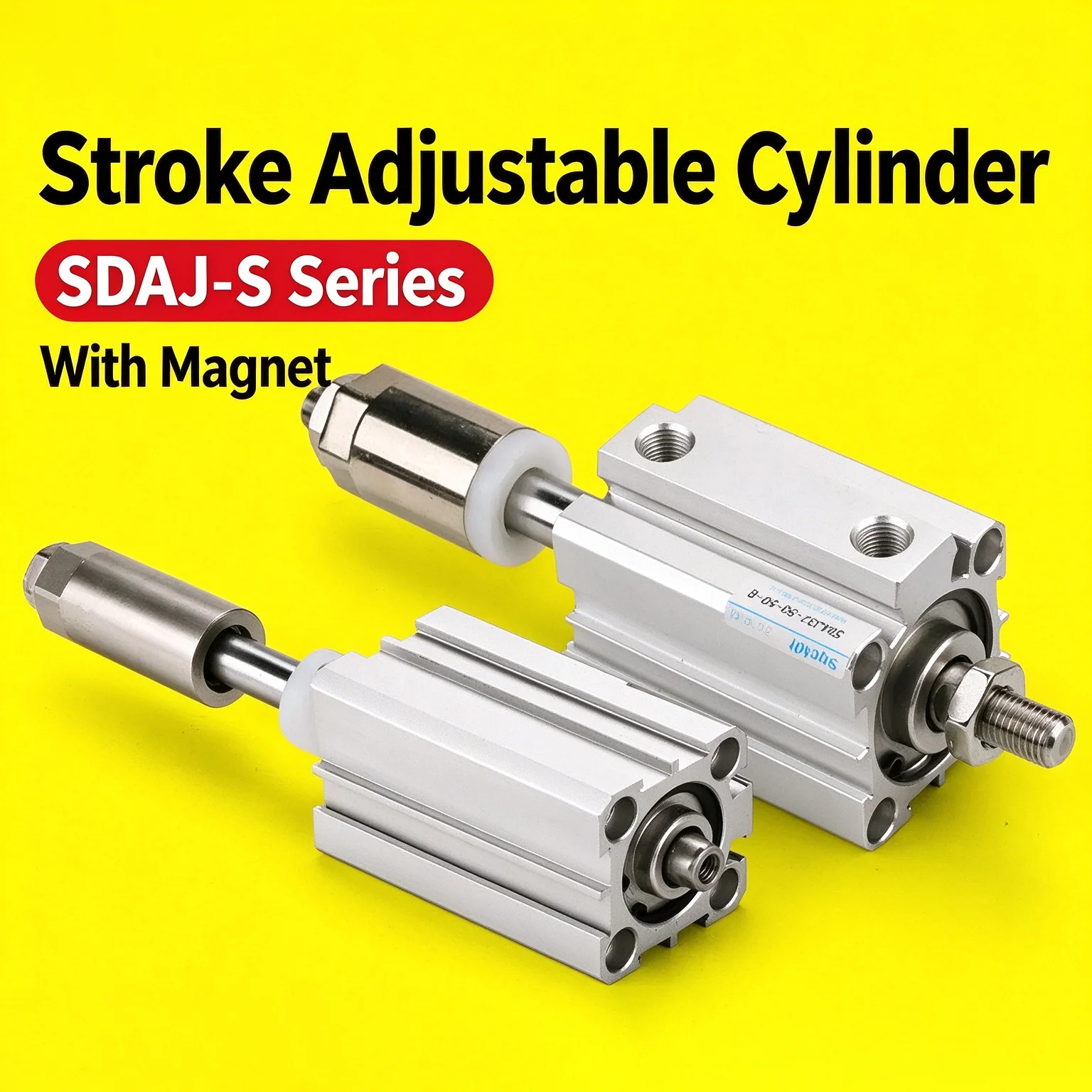 SDAJ Adjustable Thin Pneumatic Cylinder Small External Thread Magnetic 12mm/16mm/20mm...63mm Stroke Options 20/30/40/50 Units