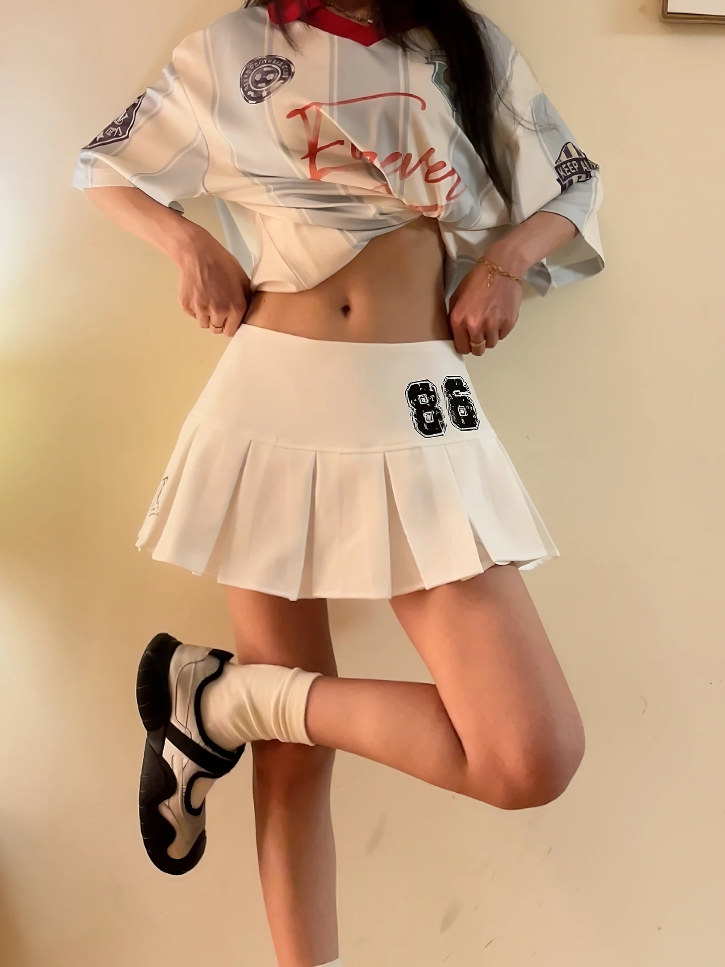 

White A-Line Skirt with Star Print DoubleD American Sports Style Low Waist Anti-Light Super Short Skirt for Women