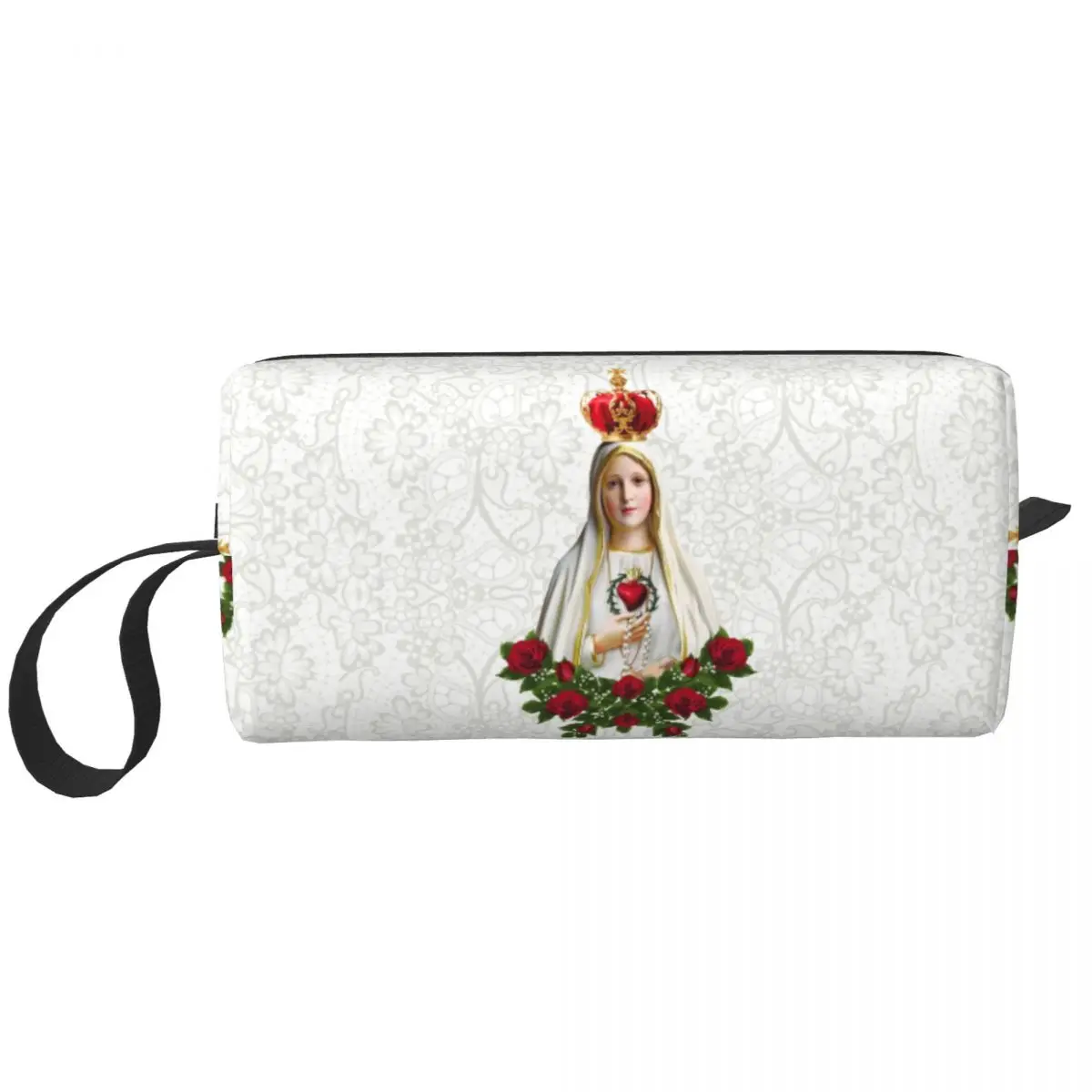 Custom Our Lady Of Fatima Virgin Mary Travel Toiletry Bag Portugal Rosary Catholic Cosmetic Makeup Bag Beauty Storage Dopp Kit