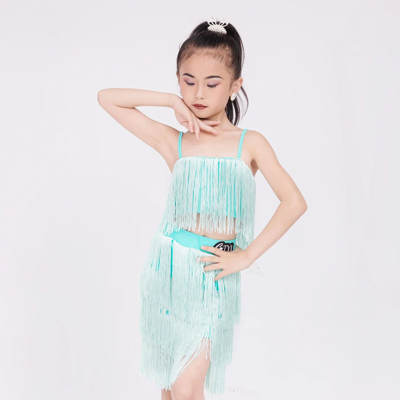 

Fashionable new stylegirl Diamond Tassel Professional Competition Suit Adult Children High-end Custom Stage Costume TangoCostume