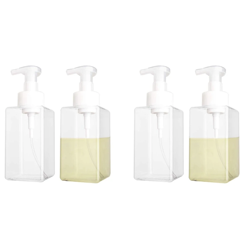 

4 Pack Foaming Soap Dispenser 15Oz Refillable Foam Liquid Hand Soap Empty Plastic Pump Bottle Container - Clear 450Ml