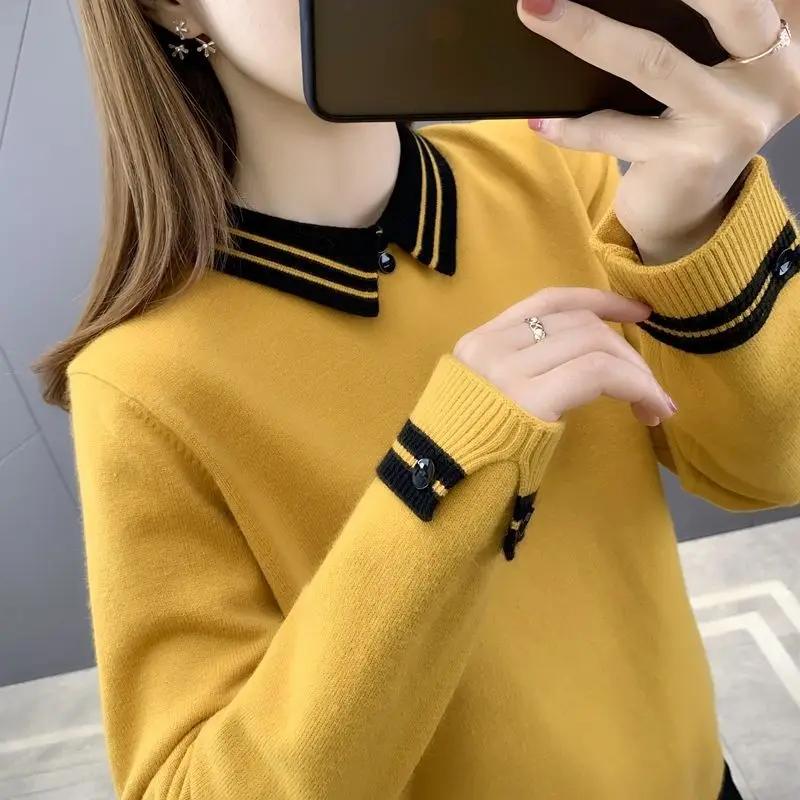 Women's Autumn and Winter Fashion Simplicity Turn-down Collar Long Sleeve Sweater Women Clothes Casual All-match Loose Tops