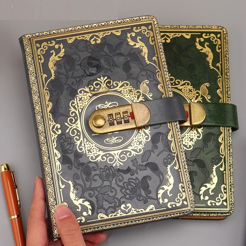 A5 PU Leather Journal Secret Lock Book for School Personal Use Vintage Digital Password Notebook Journal JSB04