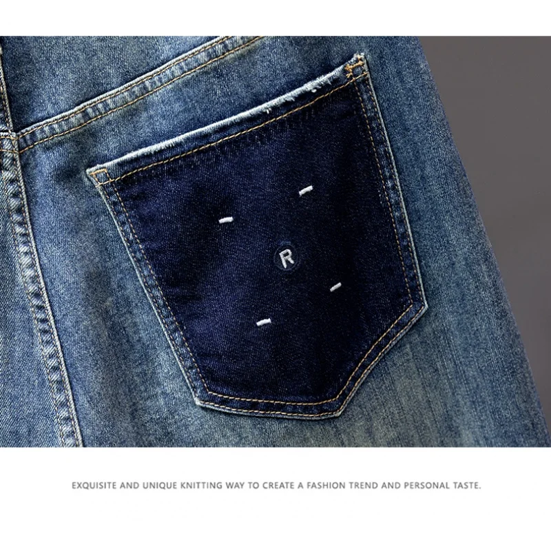 Vintage Jeans Men's Scratch Loose Straight Casual Pu Handsome Stretch-Fit Pants plus-Sized plus-Sized Men's Trousers