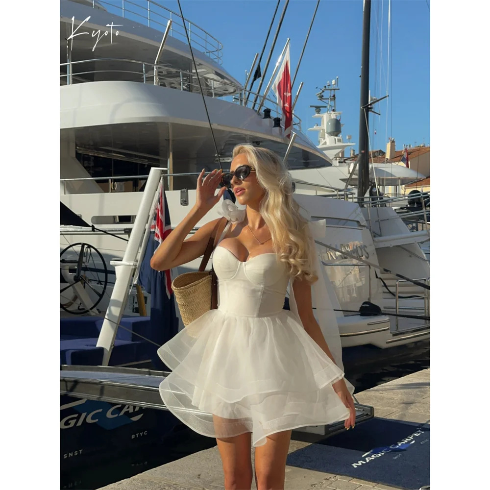 

Kyoto Customized Heart Neckline Strapless Waist-cinchin WeddingDress Puffed Slim ShoulderStraps Mini2025فستان الزفاف