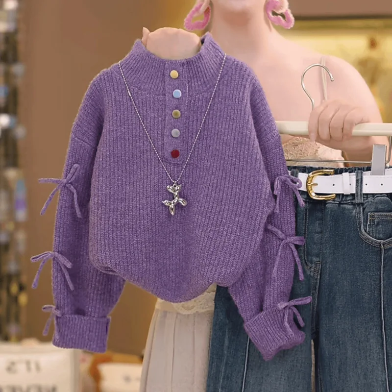Girls Half High Neck Sweater Autumn and Winter 2026 New Korean Doll Neck Knitted Sweater Thickened Bottom Coat Inner Top