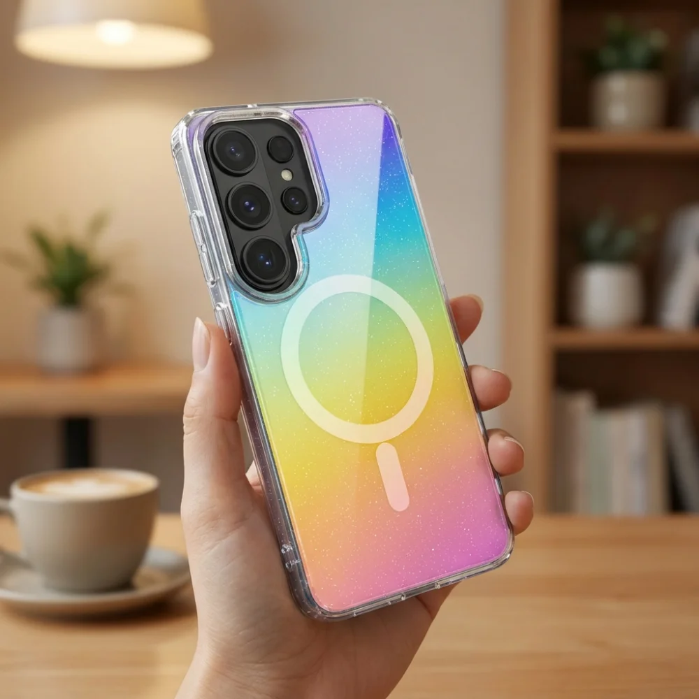 Capa Magnética de Luxo com Glitter para Samsung Galaxy S26 Ultra S25 S24FE S23, Revestimento Anti-Risco 2H, Capa Protetora à Prova de Choque