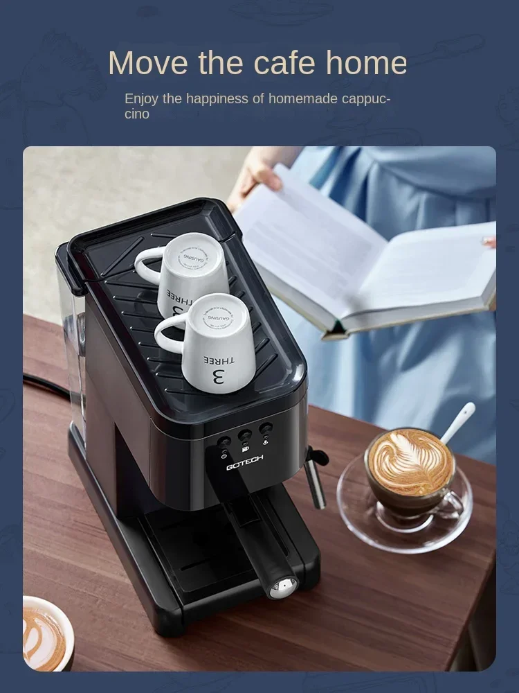 ماكينة صنع القهوة Gotech صغيرة كاملة شبه أوتوماتيكية كابتشينو حليب مخفوق بالبخار للاستخدام المنزلي
